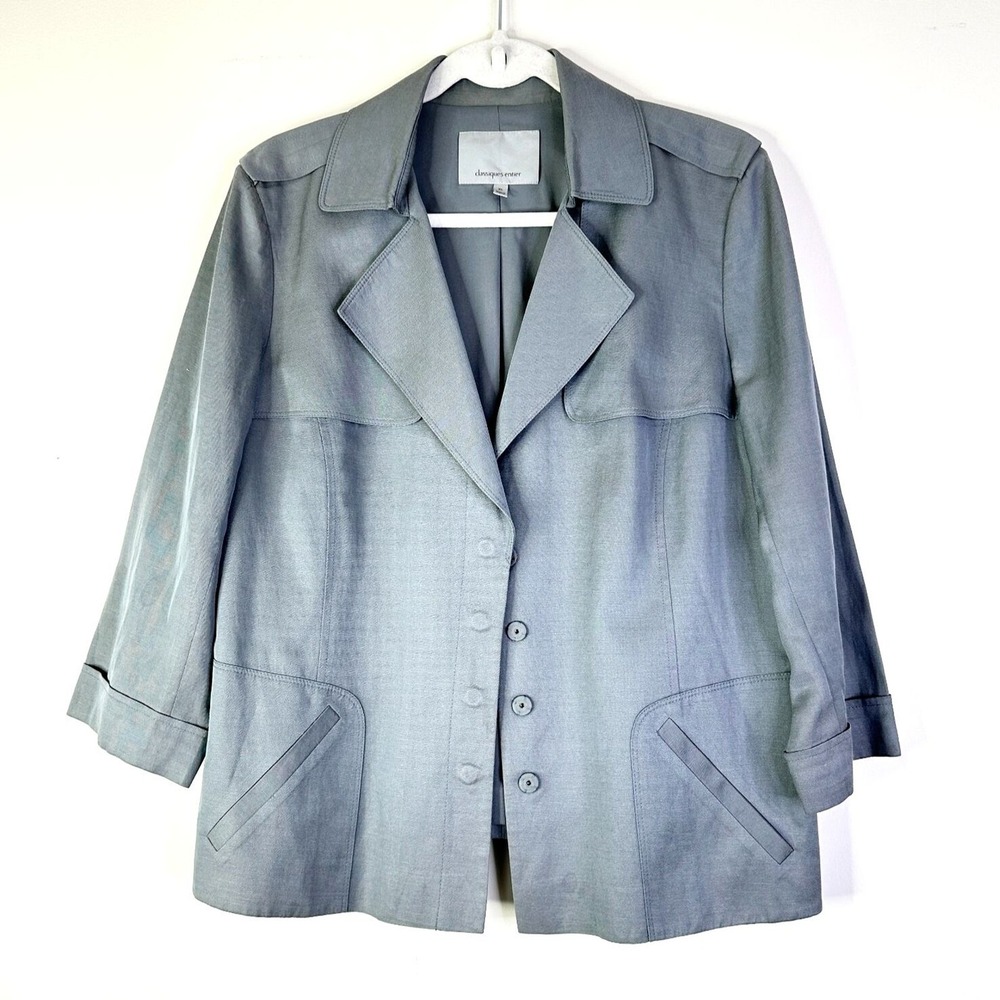 Classiques Entier Jacket Women XL Grey Linen Blend Button Up Blazer Cropped